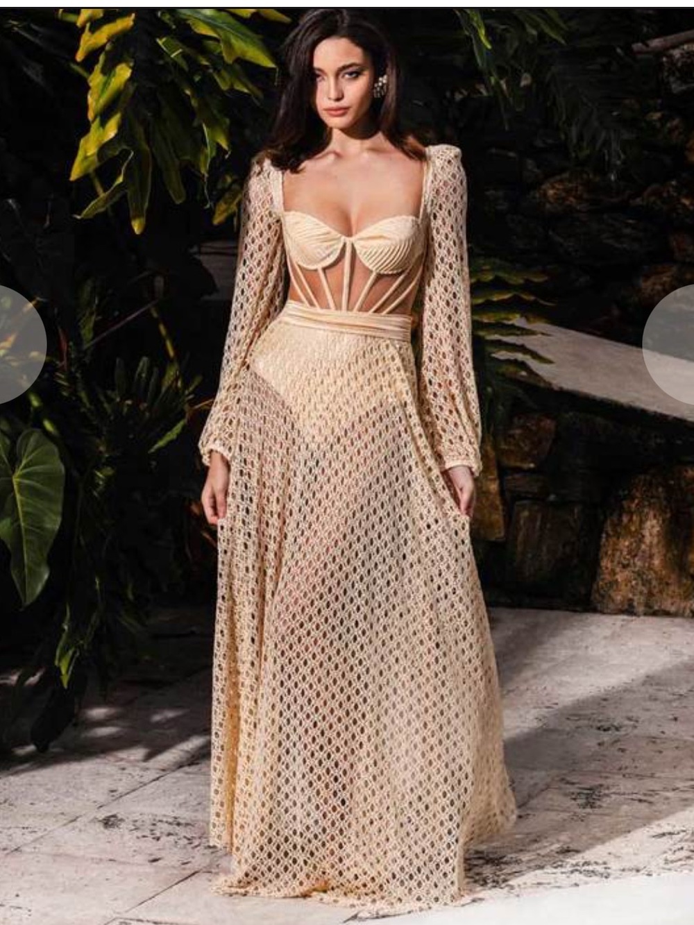 The Monstera Crochet Bustier Dress in Sand by PatBo